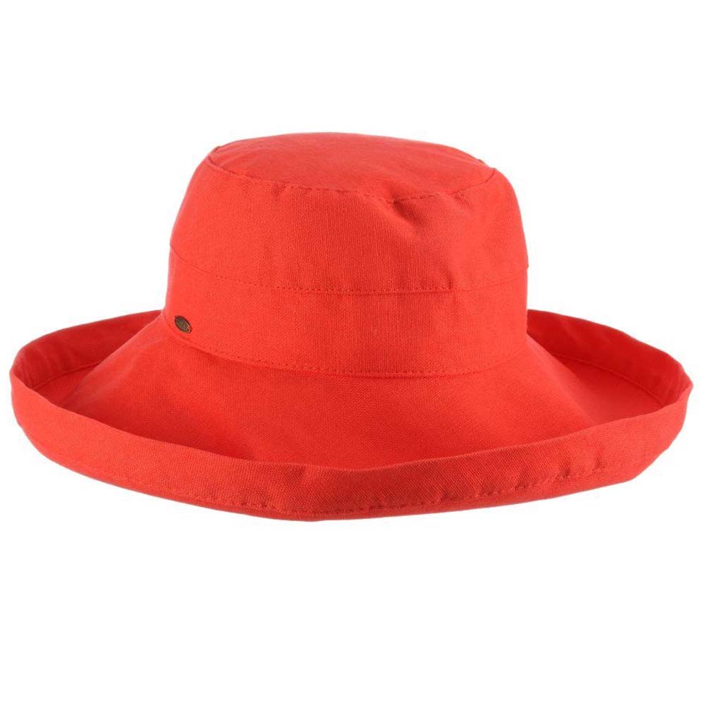 Bucket hat in linen & straw - Dark red