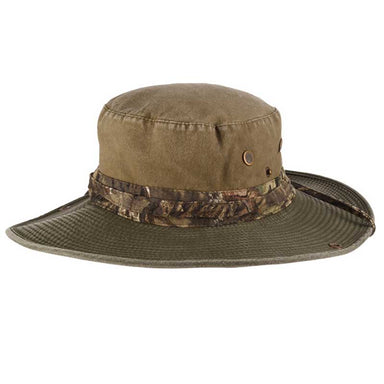 Cotton Boonie Country Camo Brim with Chin Strap - Mossy Oak Hats Bucket Hat Dorfman Hat Co. MO22s Khaki / Olive Small (56 cm) 