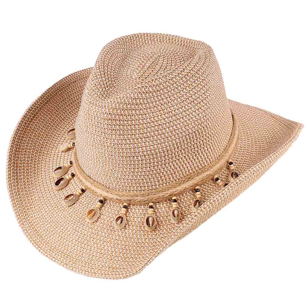 Cowboy Hat with Shells Accent - Jeanne Simmons Hats Safari Hat Jeanne Simmons JS1351 Beige Medium (57 cm) 