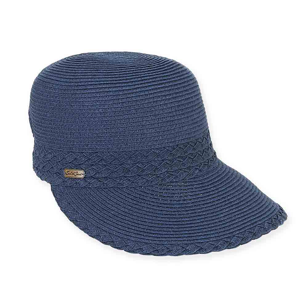 Criss Cross Woven Straw Brim Cap - Sun 'N' Sand Hats Facesaver Hat Sun N Sand Hats HH1821C Navy M/L (57-59 cm) Elastic Stretch Closure