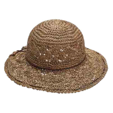Crochet Seagrass Straw Summer Hat - Scala Women's Hats Wide Brim Sun Hat Scala Hats LG27-NAT Natural OS (57 cm) 