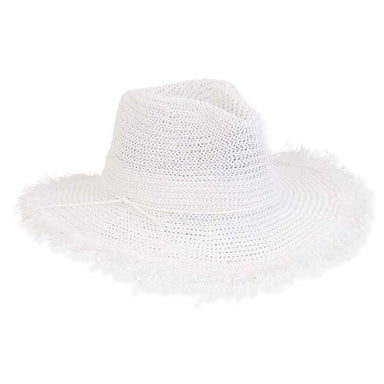Crochet White Straw Frayed Edge Summer Hat for Petites - Sunny Dayz Safari Hat Sun N Sand Hats HK442 White Small (56 cm) 