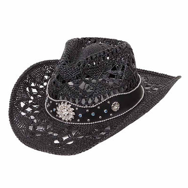 Crocheted Straw Lace Cowboy Hat up to Large Size - Karen Keith Hats Cowboy Hat Great hats by Karen Keith TM10C-Bm Black Medium (57 cm) 