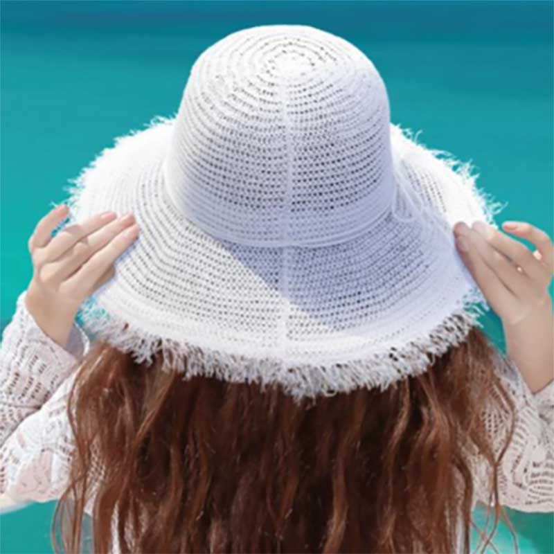 Crocheted White Straw Summer Hat - Sun 'N' Sand Hats Wide Brim Hat Sun N Sand Hats    