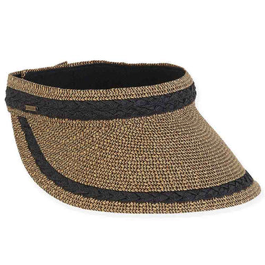 Cross Braid Trim Wide Brim Straw Sun Visor - Sun 'N' Sand Hats, Visor Cap - SetarTrading Hats 