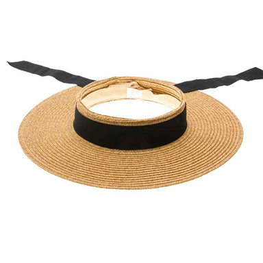 Crownless Sun Hat with Long Ribbon Bow - Boardwalk Hats Visor Cap Boardwalk Style Hats DA1933-NAT Tan OS (57-58 cm) 