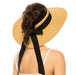 Crownless Sun Hat with Long Ribbon Bow - Boardwalk Hats Visor Cap Boardwalk Style Hats    