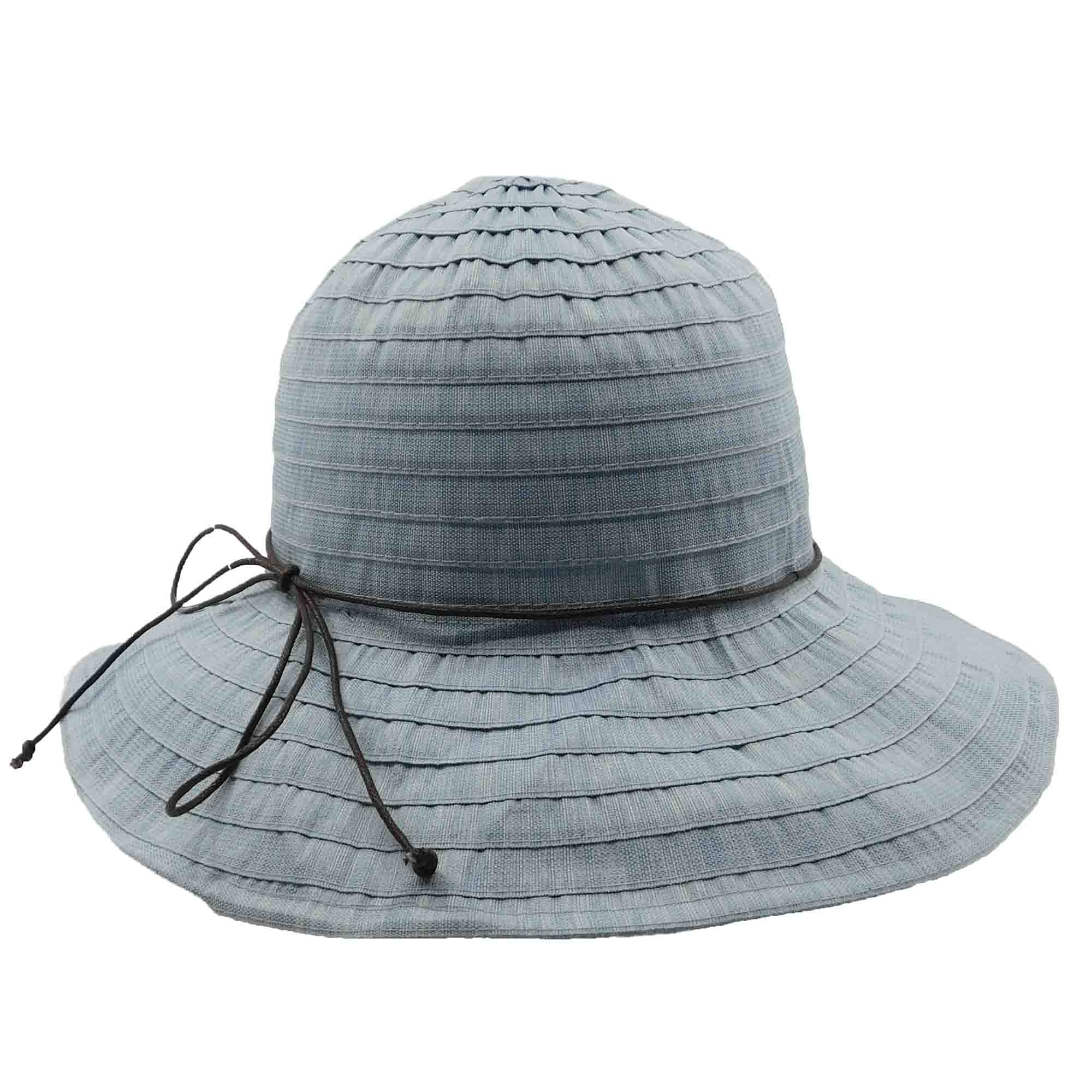 Crushable Denim Ribbon Bucket Hat - Bohemian Fashion Cloche Bohemian Fashion LH6136bl Blue  