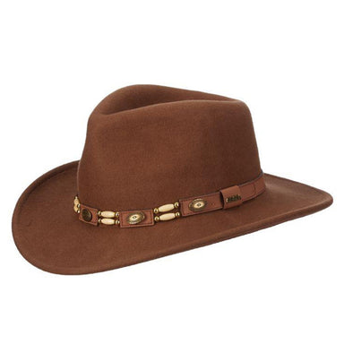 Crushable Water Repellent Wool Felt Outback Cowboy Hat with Bead Band - Scala Hats Safari Hat Scala Hats DF50PNm Pecan Medium (57 cm) 