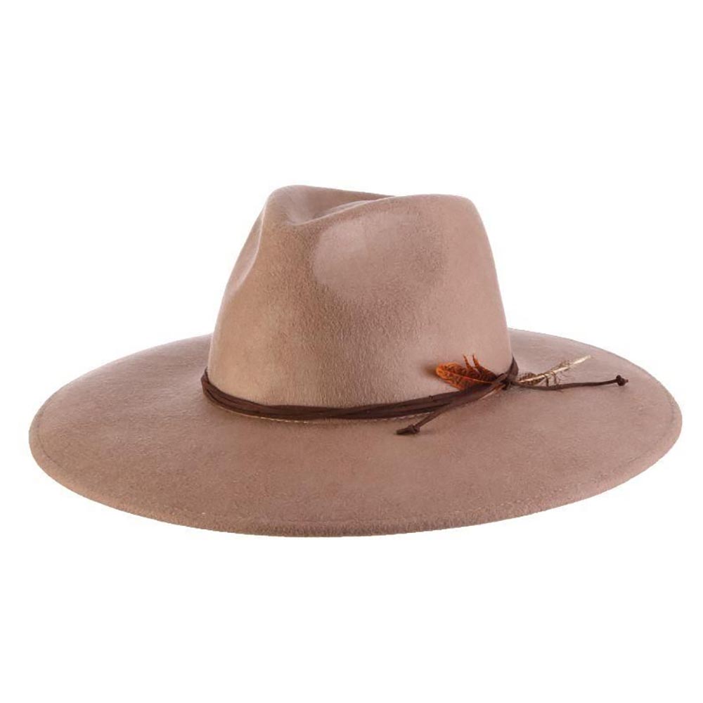 Crushable Wool Felt Rancher Hat with Flat Brim - Scala Hats Safari Hat Scala Hats LF248-CAMEL Camel Medium (57 cm) 