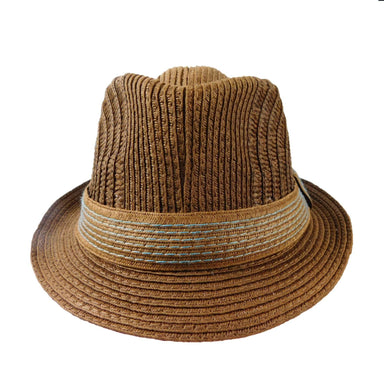 Brown Straw Fedora Hat with Blue Stitched Band, Fedora Hat - SetarTrading Hats 