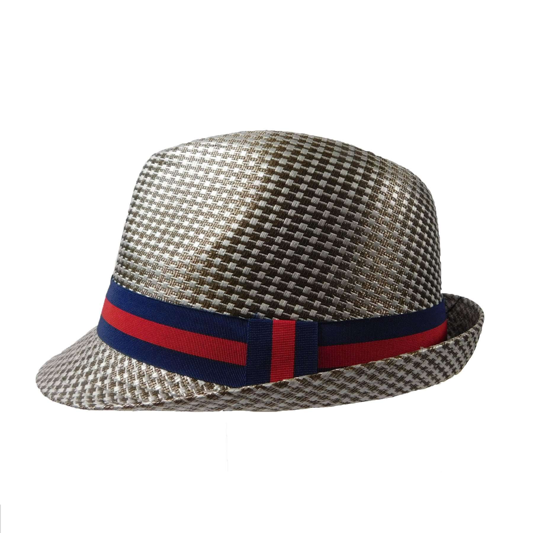 Fedora -Silver with Red and Navy Band Fedora Hat Mentone Beach MSPP859SLM Silver M 