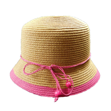 Straw Cloche with Bright Color Trim - Boardwalk Style Cloche Boardwalk Style Hats WSPP572FC Fuchsia Medium (57 cm) 