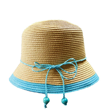 Straw Cloche with Bright Color Trim - Boardwalk Style Cloche Boardwalk Style Hats WSPP572TQ Turquoise Medium (57 cm) 