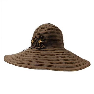 Ribbon Floppy Hat with Two Flowers - Jeanne Simmons Hats Floppy Hat Jeanne Simmons Accessories