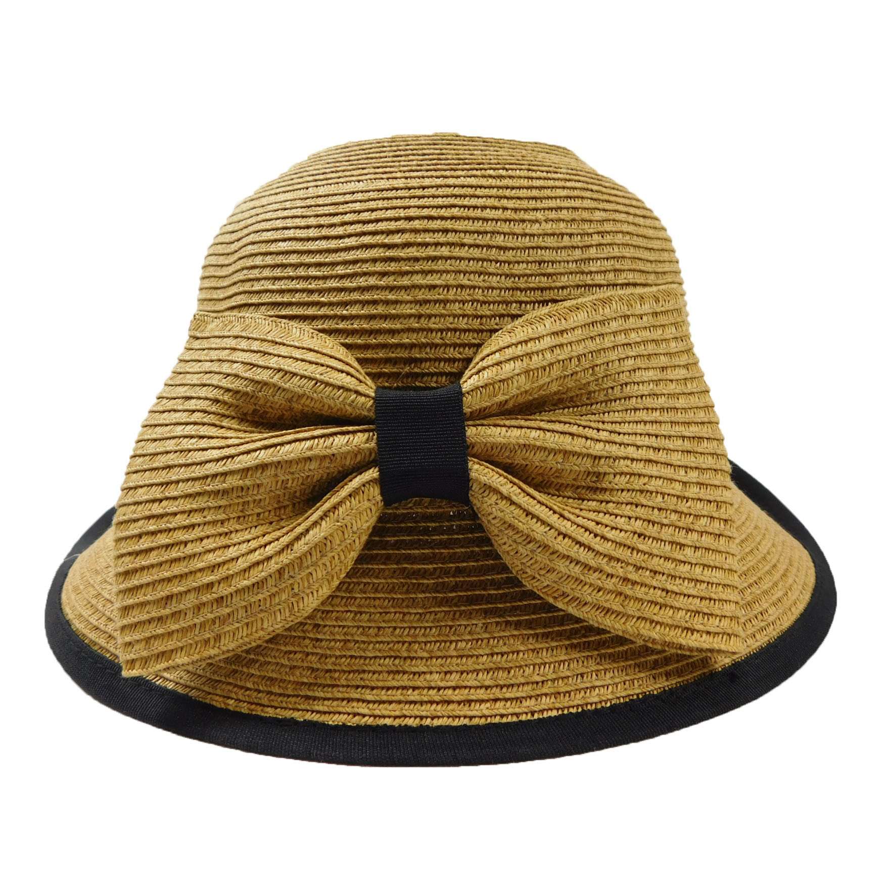 Straw Bucket Hat/Cloche with Large Bow, Cloche - SetarTrading Hats 