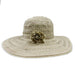 Ribbon Fabric Flat Brim Sun Hat with Flower - JSA Hats Floppy Hat Jeanne Simmons WSRP505TP Taupe  