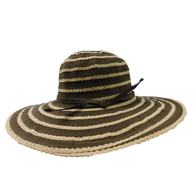 Ribbon and Crochet Stripe Sun Hat Floppy Hat Jeanne Simmons WSRP550BN Brown  