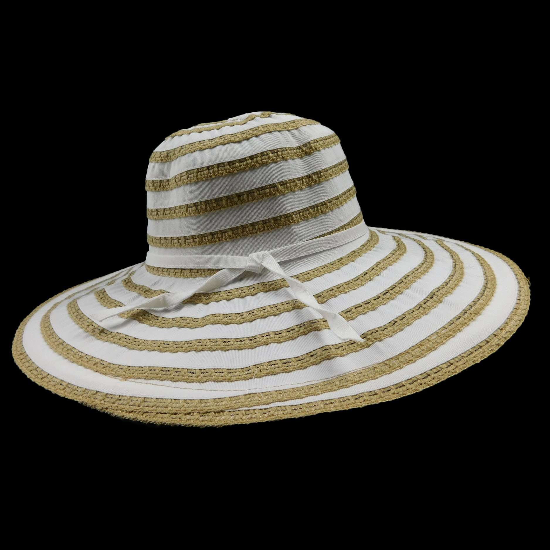 Ribbon and Crochet Stripe Sun Hat Floppy Hat Jeanne Simmons    