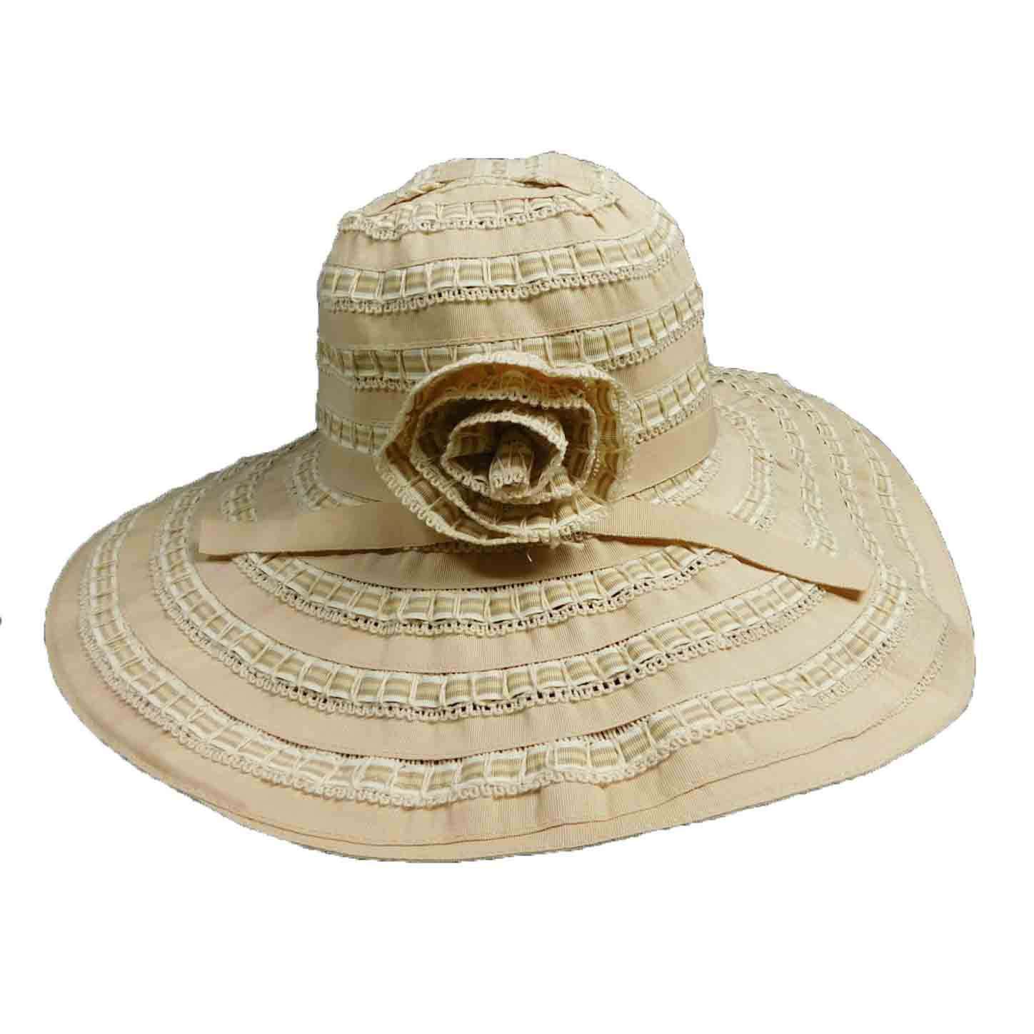 Ribbon and Lace Wide Brim Sun Hat - Jeanne Simmons Hats Wide Brim Sun Hat Jeanne Simmons    