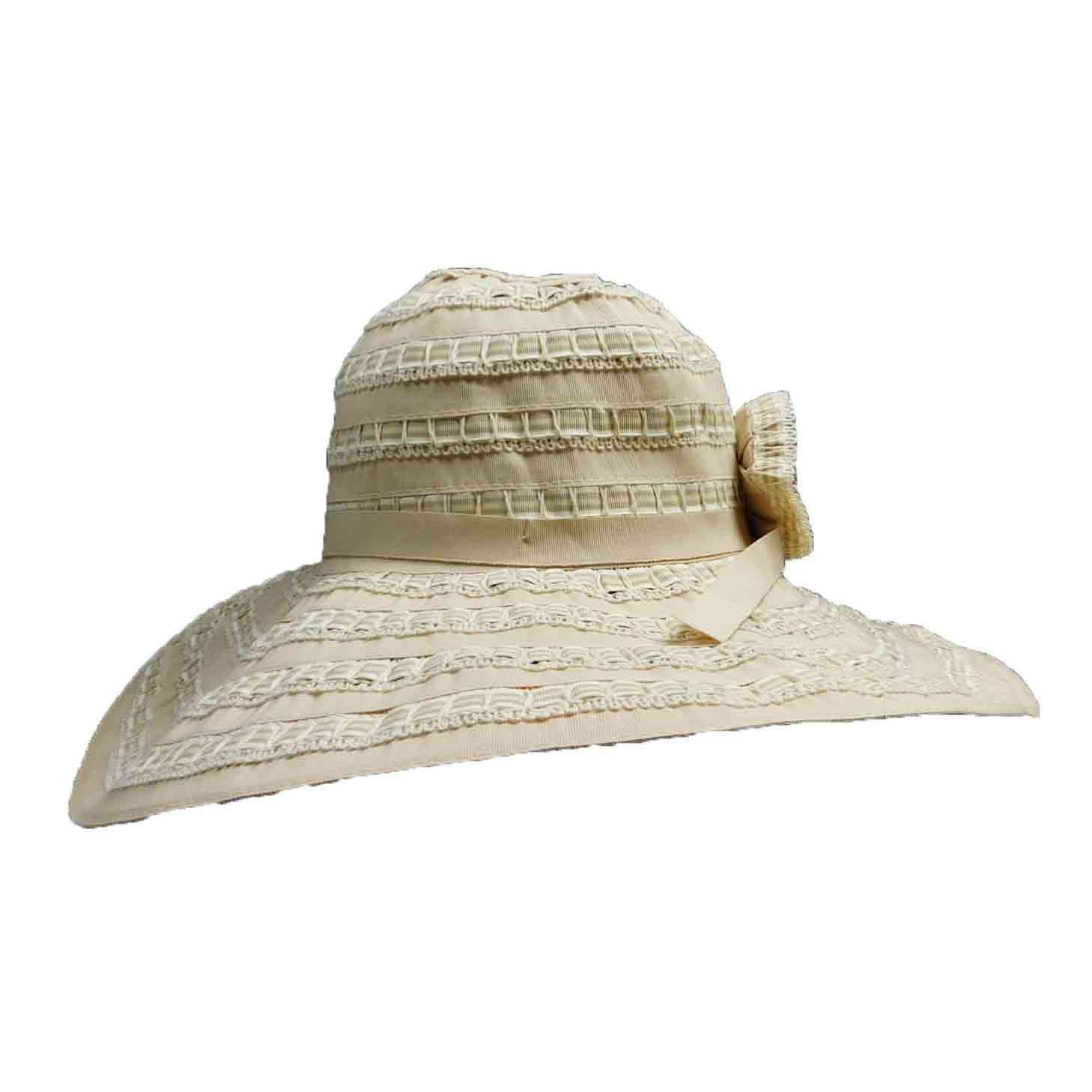 Ribbon and Lace Wide Brim Sun Hat - Jeanne Simmons Hats, Wide Brim Sun Hat - SetarTrading Hats 