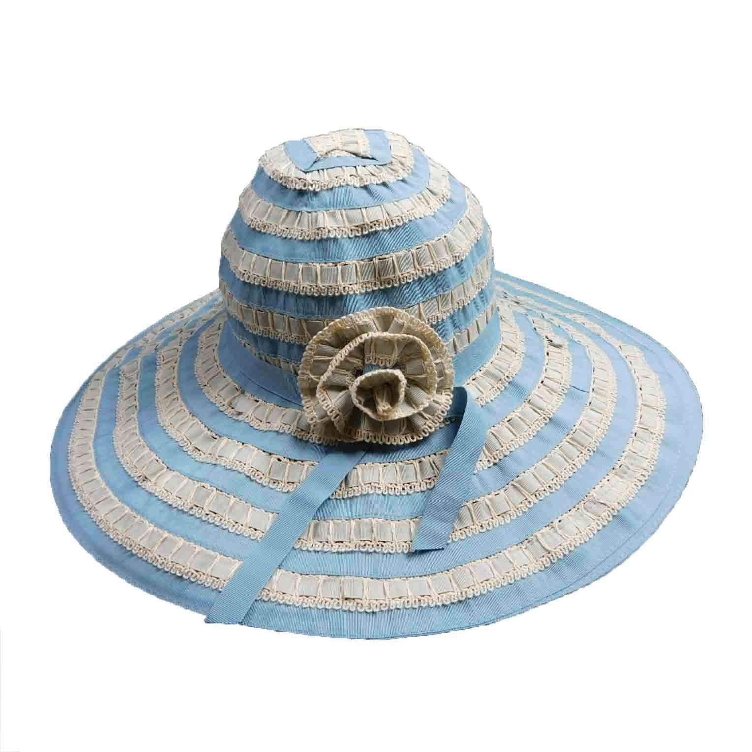 Ribbon and Lace Wide Brim Sun Hat - Jeanne Simmons Hats, Wide Brim Sun Hat - SetarTrading Hats 