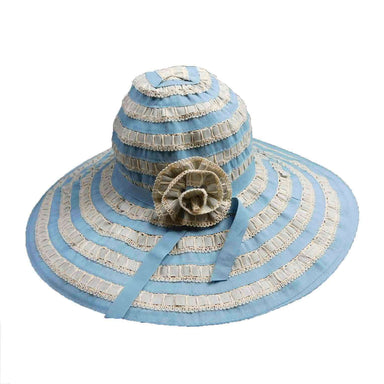 Ribbon and Lace Wide Brim Sun Hat - Jeanne Simmons Hats Wide Brim Sun Hat Jeanne Simmons Accessories JS9502 Dusty Blue