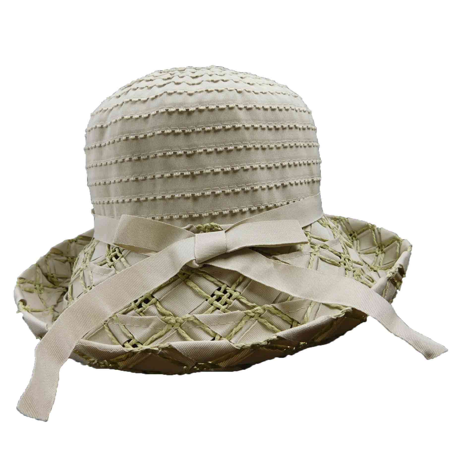 Ribbon Hat with Criss Cross Straw  Kettle Brim Kettle Brim Hat Jeanne Simmons WSRP579SG Sage  
