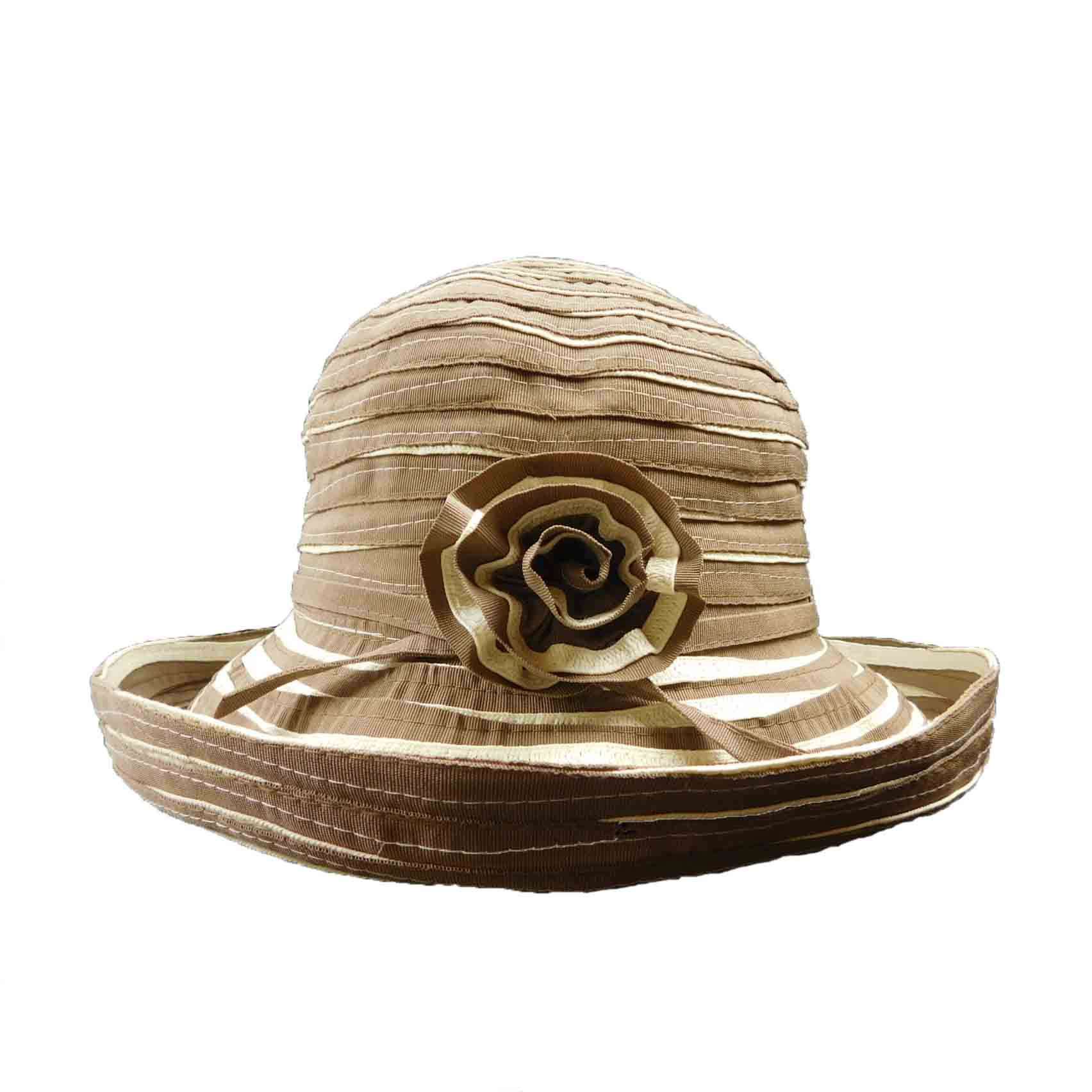 Two-Tone Ribbon and Straw Kettle Brim Hat - JSA Kettle Brim Hat Jeanne Simmons    