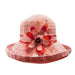 Striped Ribbon Hat with Big Flower Kettle Brim Hat Jeanne Simmons WSRP511RD Red  