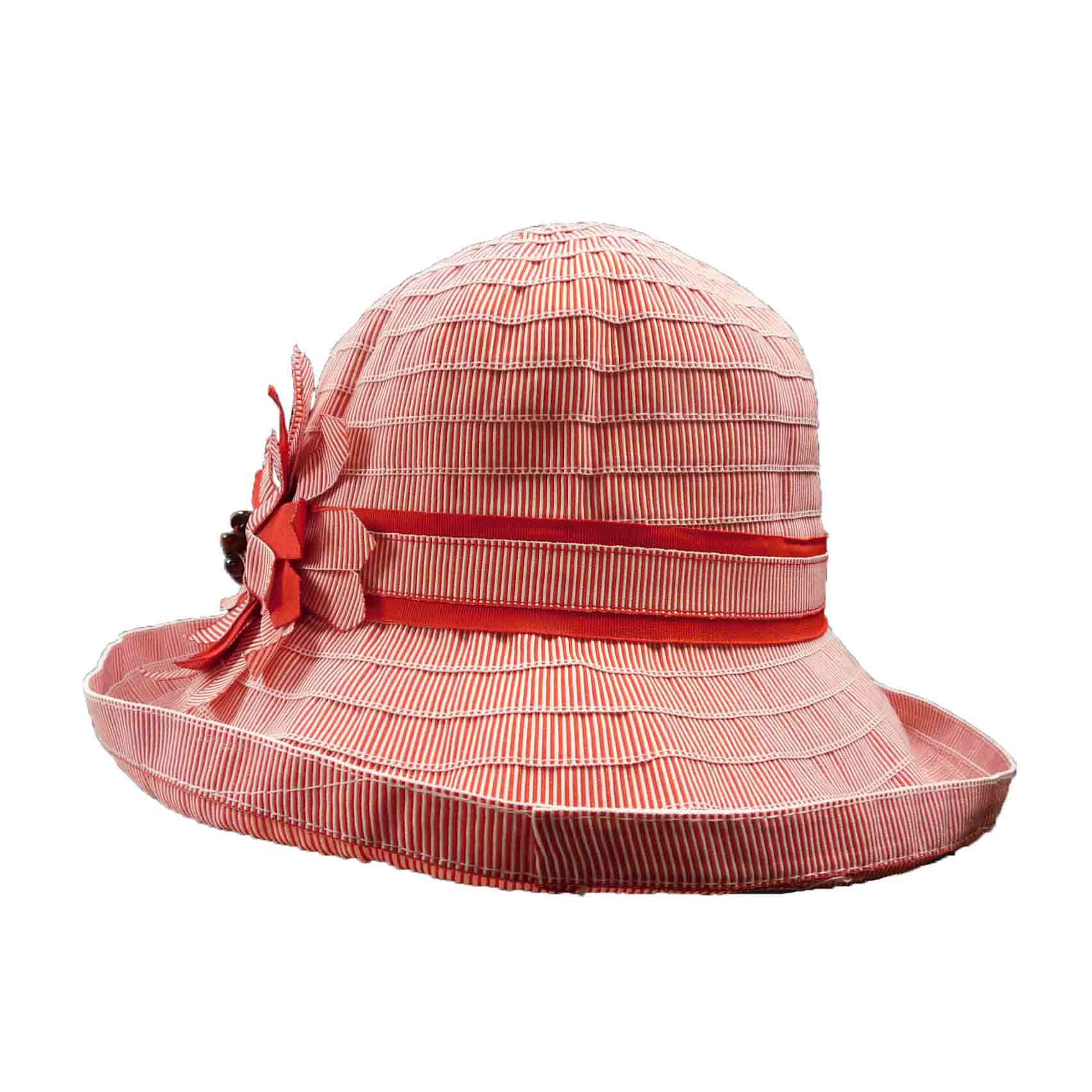 Striped Ribbon Hat with Big Flower Kettle Brim Hat Jeanne Simmons    