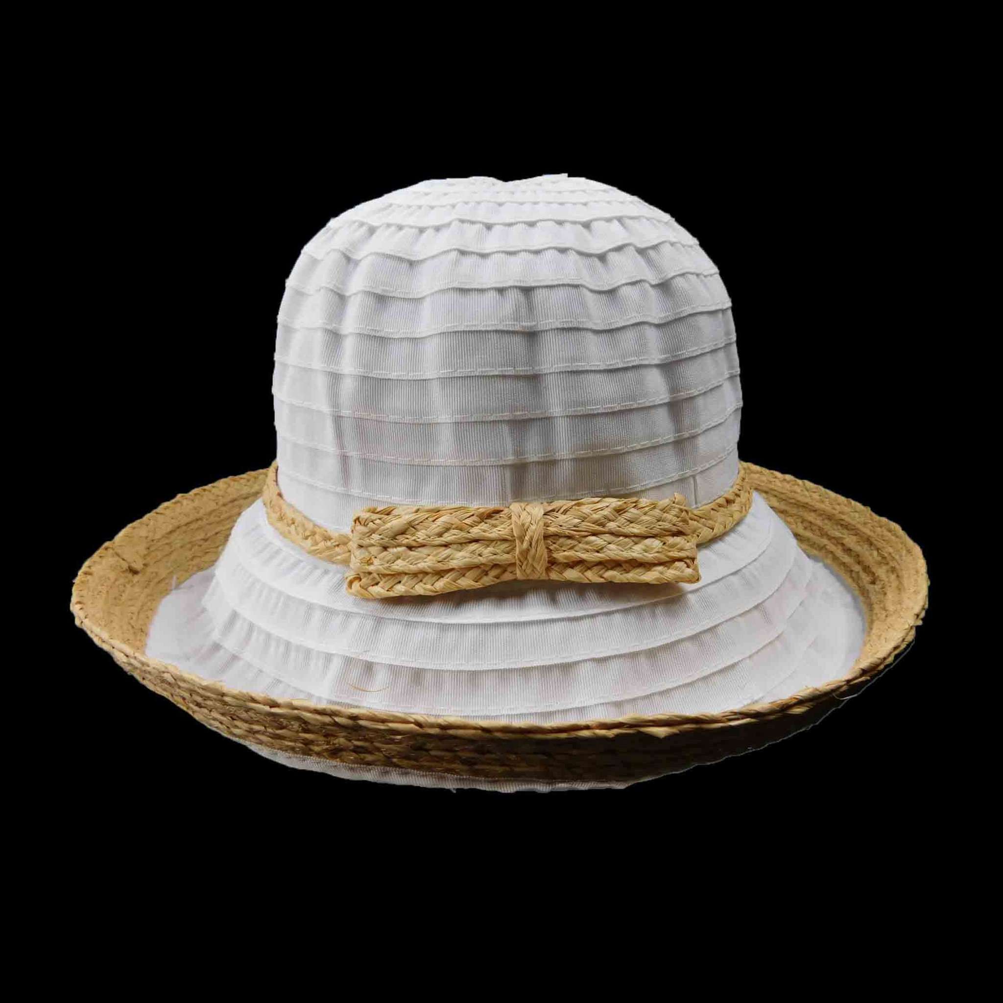 Ribbon and Raffia Kettle Brim Hat Kettle Brim Hat Jeanne Simmons WSRS575WH White  