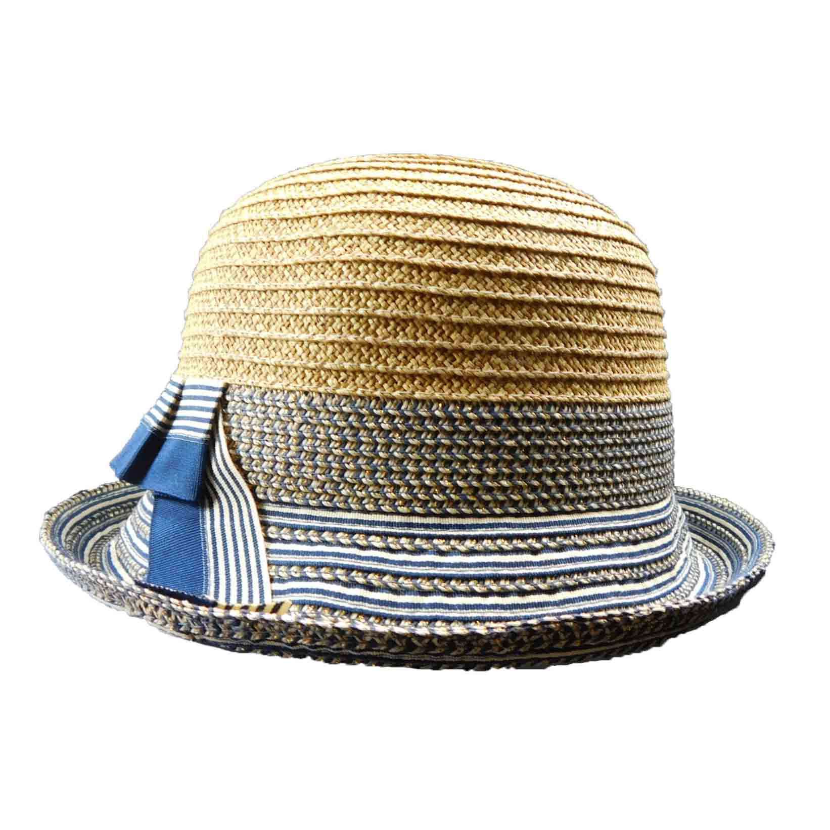 Straw Cloche with Metallic Ribbon Brim, Cloche - SetarTrading Hats 