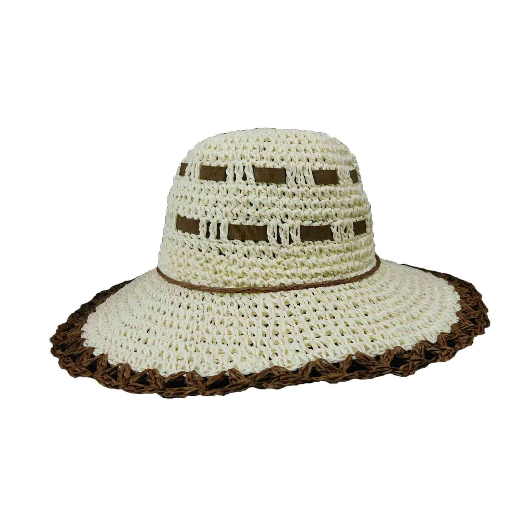 Crocheted Straw Floppy Hat, Wide Brim Sun Hat - SetarTrading Hats 
