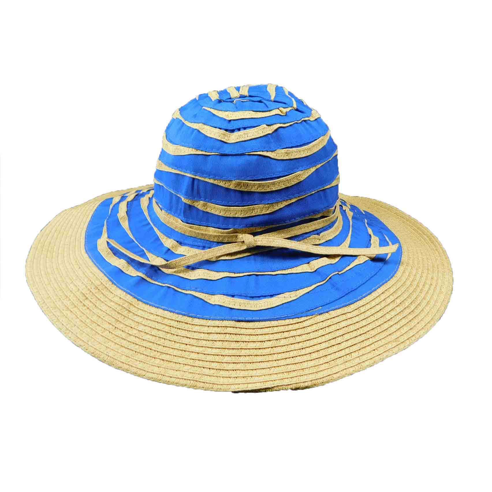 Straw and Ribbon Summer Floppy Floppy Hat Boardwalk Style Hats WSRS522RB Royal Blue  