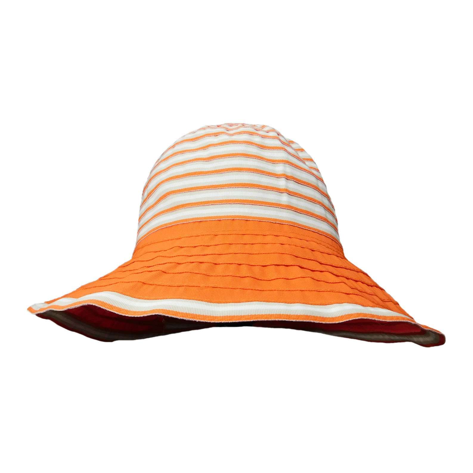 Striped Orange and White Shapeable Brim Summer Hat Cloche Boardwalk Style Hats    