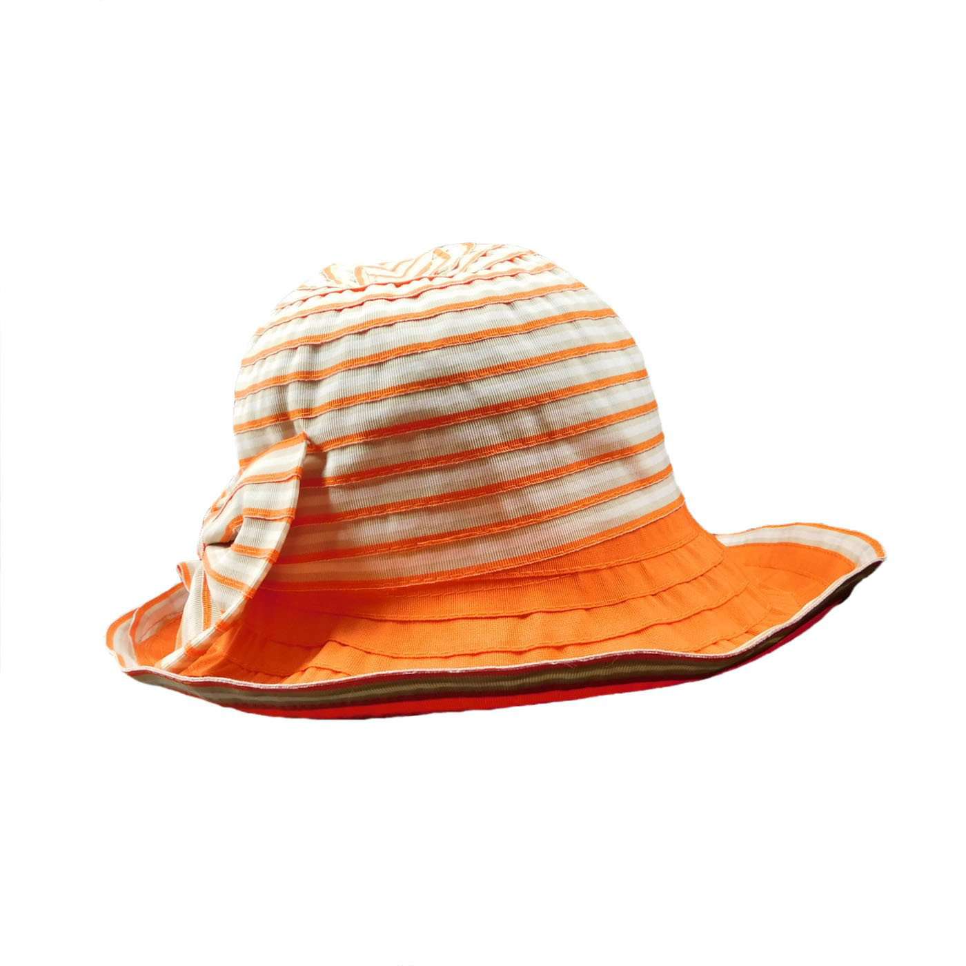 Striped Orange and White Shapeable Brim Summer Hat Cloche Boardwalk Style Hats    