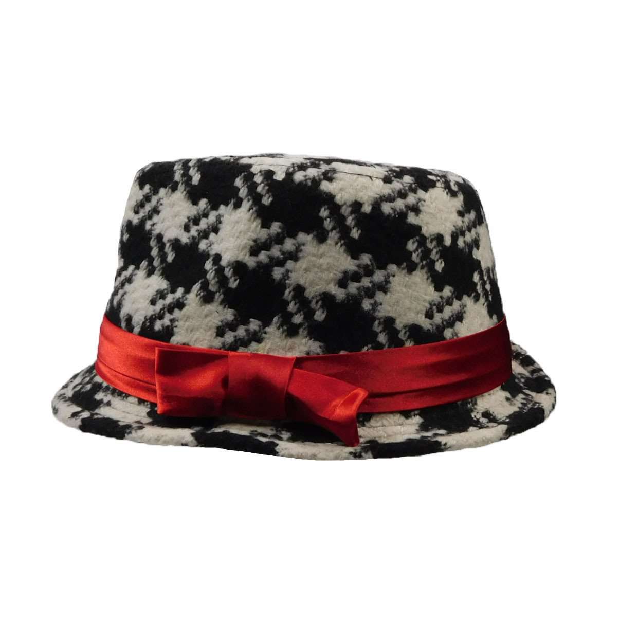 Girl's Black and Ivory Houndstooth Fedora Hat - JSA Kids Hats, Fedora Hat - SetarTrading Hats 