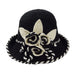Bucket Style Boiled Wool Hat with Large Flower Accent - JSA Cloche Jeanne Simmons WWBW101BK Black  