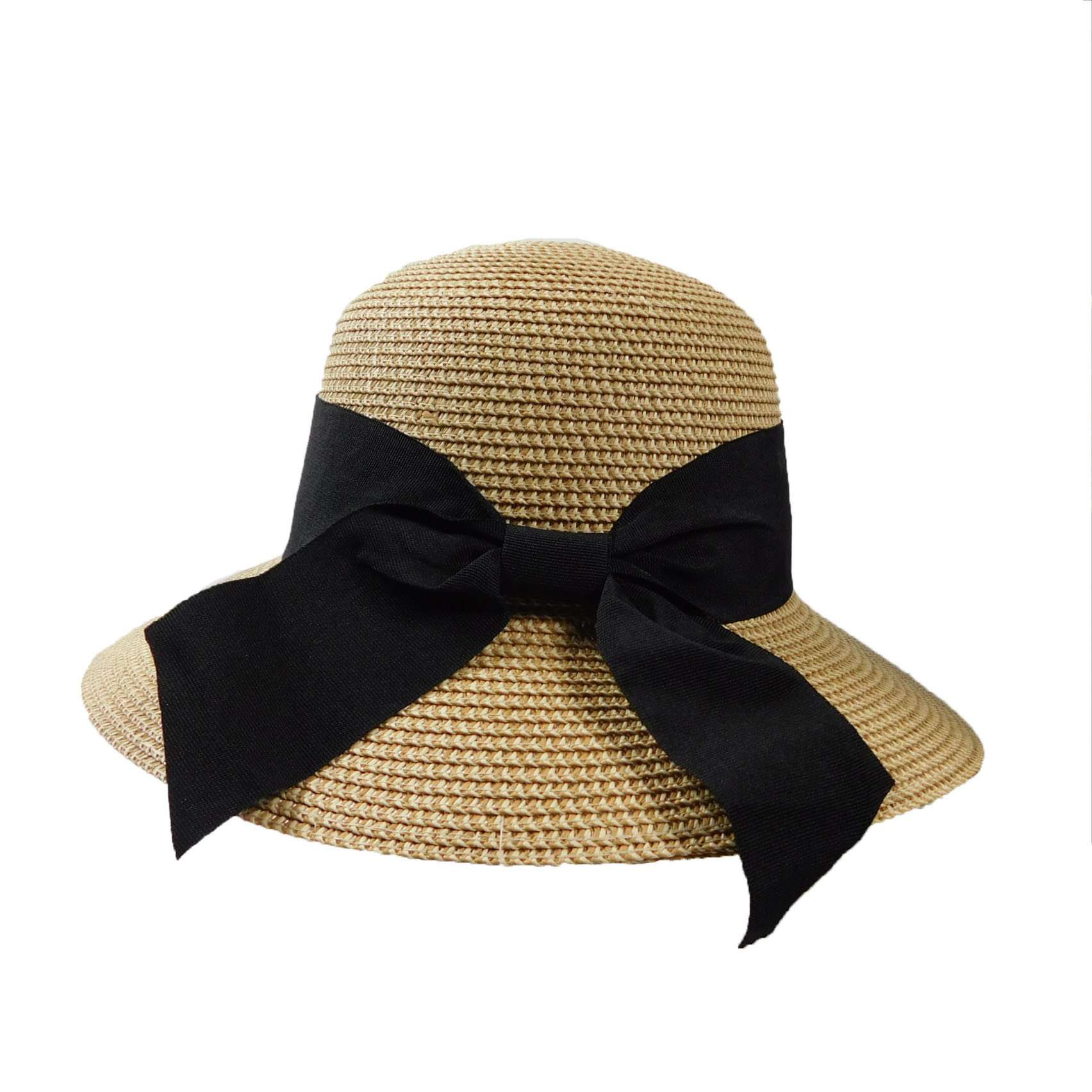 Big Brim Sun Hat with Wide Ribbon and Bow - Milani Hats Wide Brim Hat Milani Hats BB0059nt Natural Heather Medium (57 cm) 