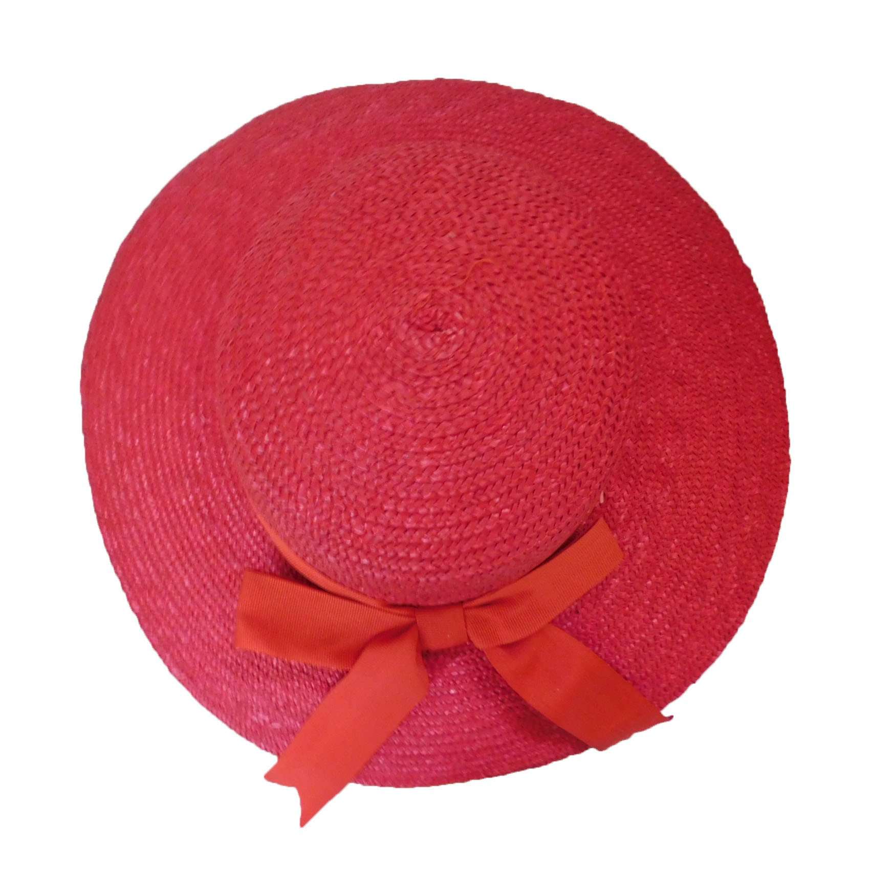 Red Straw Hat with Ribbon and Bow Wide Brim Hat Great hats by Karen Keith    