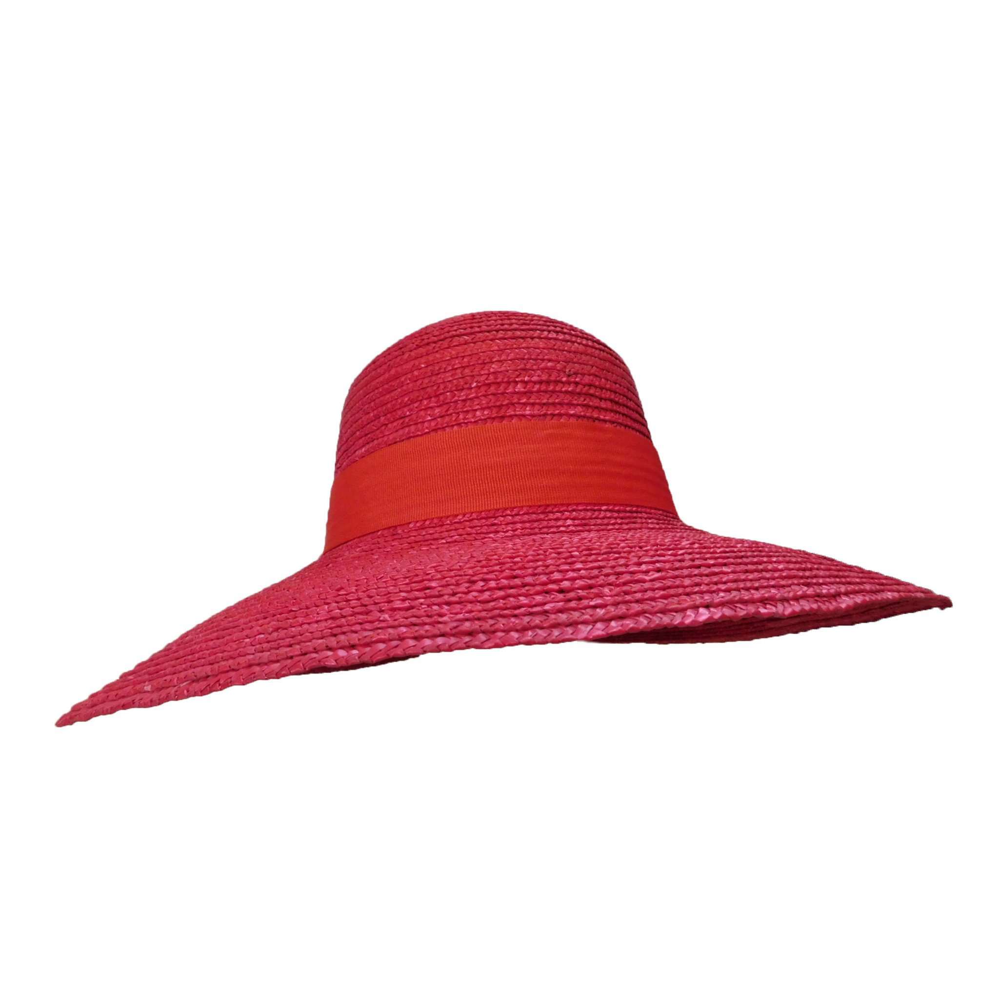 Red Straw Hat with Ribbon and Bow Wide Brim Hat Great hats by Karen Keith    