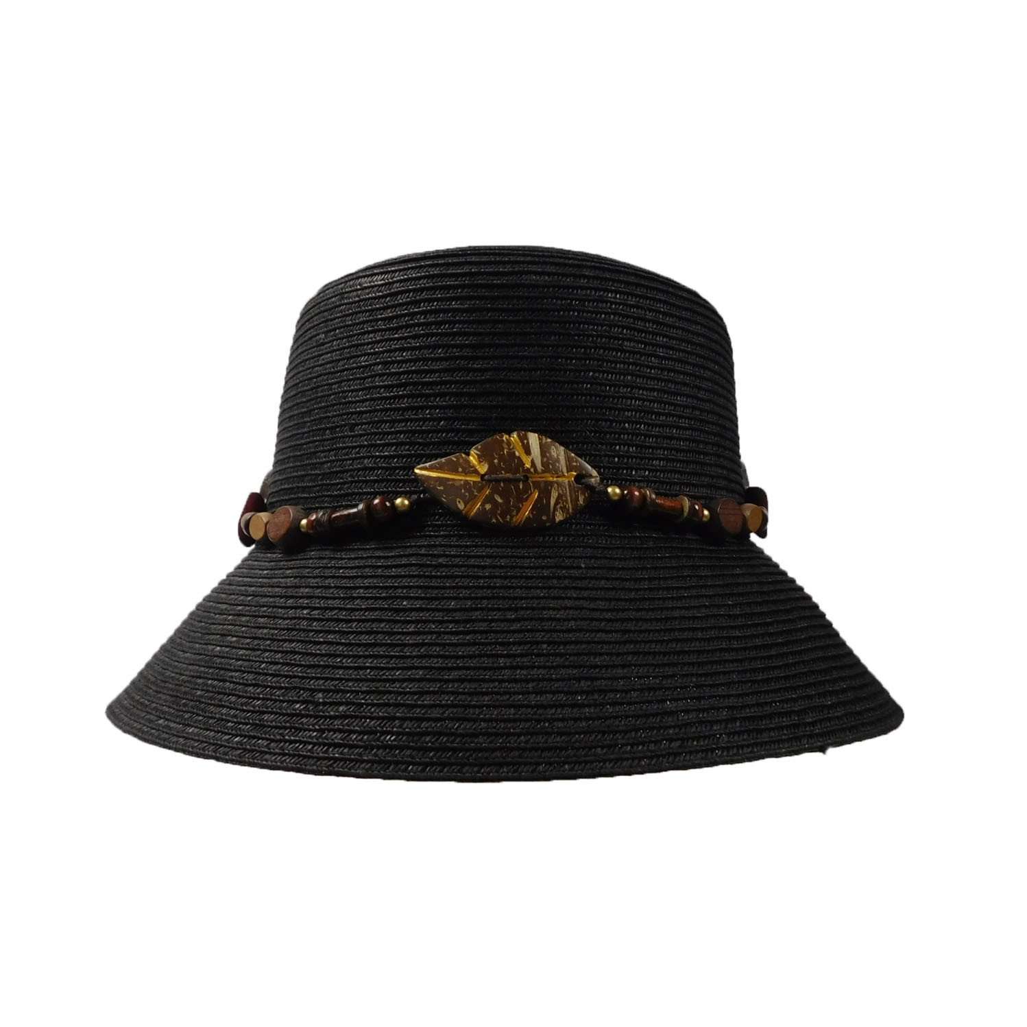 Black Summer Hat with Wood Beads Wide Brim Hat Great hats by Karen Keith WSPS604BK Black M/L (57 - 58 cm) 