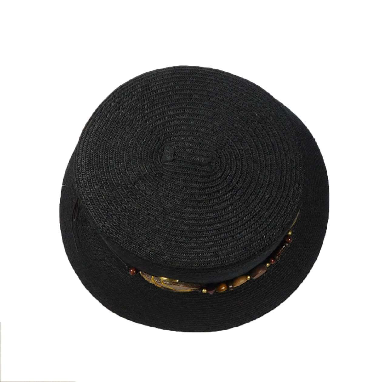 Black Summer Hat with Wood Beads Wide Brim Hat Great hats by Karen Keith    