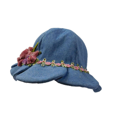 Denim Summer Hat with Velvet Flowers Bucket Hat HHkids    
