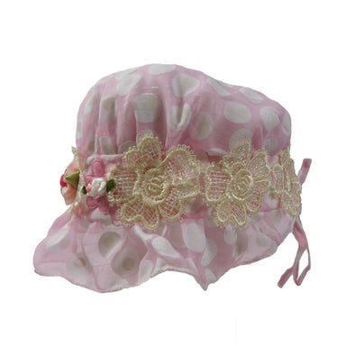 Polka Dot Bonnet with Lace and Silk Decoration Bucket Hat HHkids SK055PK6 6-12mos  