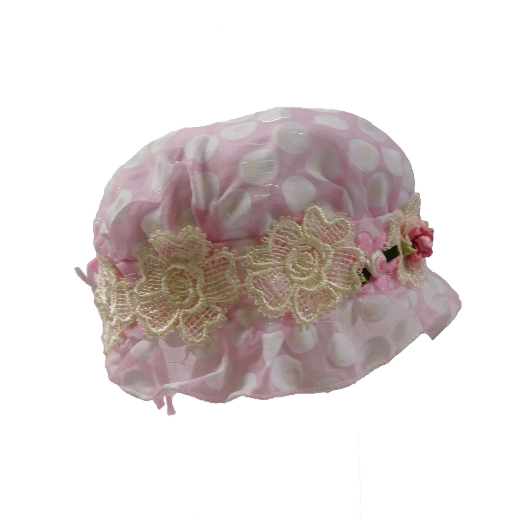 Polka Dot Bonnet with Lace and Silk Decoration Bucket Hat HHkids    