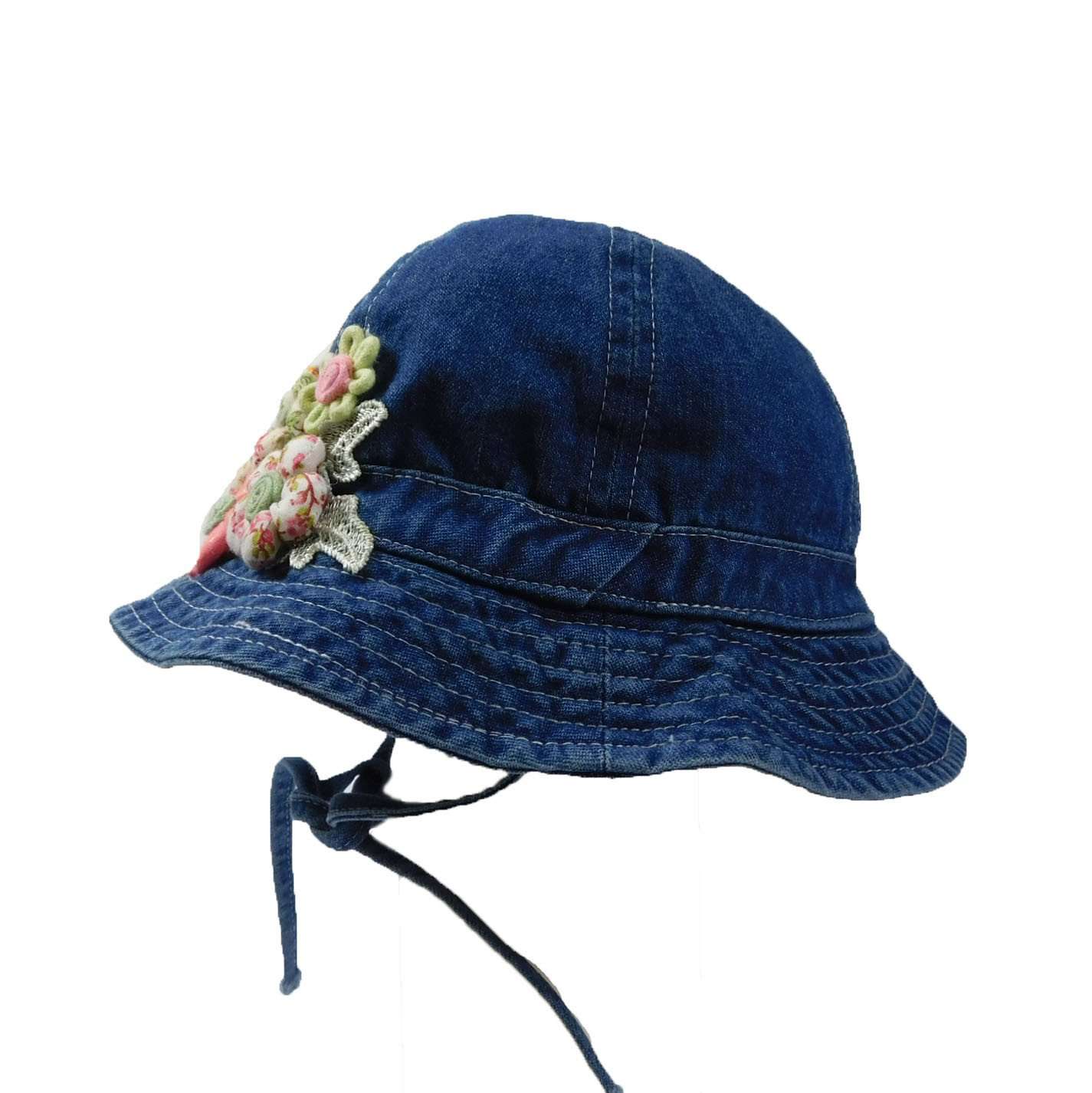 Denim Bucket Hat with Patchwork Flowers Bucket Hat HHkids    