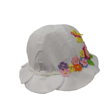 White Summer Hat with Crochet Flowers Bucket Hat HHkids    