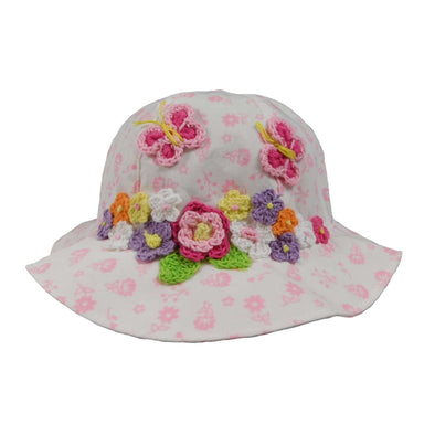 Pink and White Summer Hat for Baby Girls Bucket Hat HHkids SK060WH6 6-12mos  